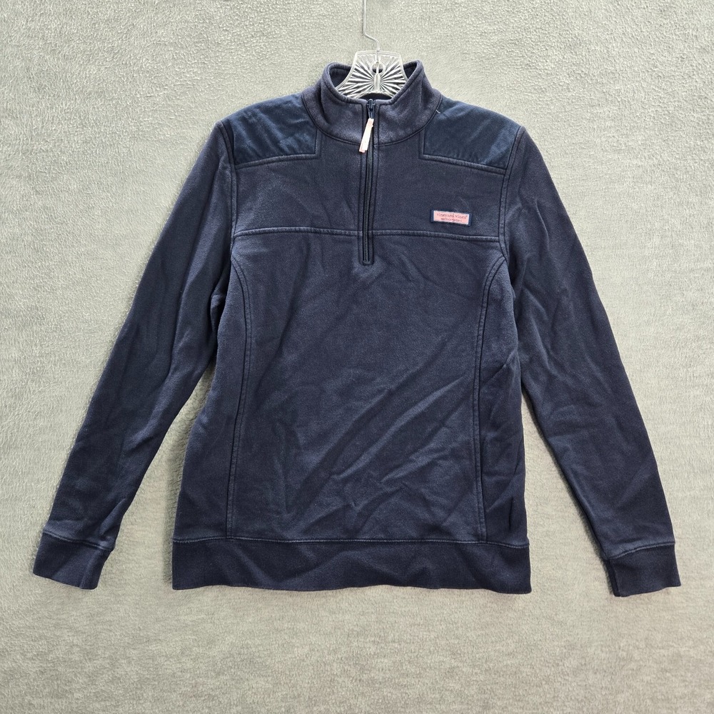 Vineyard Vines Women Sweatshirt Small Blue 1/4 Zip Fleece Mock Neck Long Sleeve